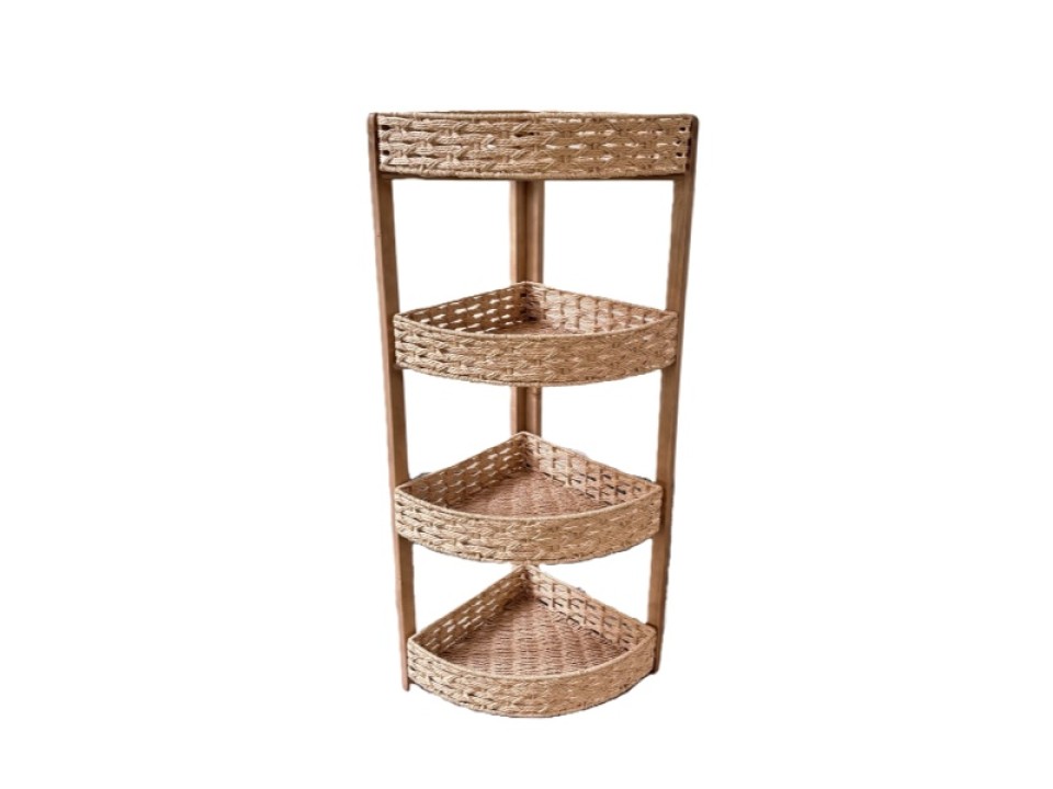Top-tier Triangle Paper Rope 4-Tier Corner Organizer with Wood Frame